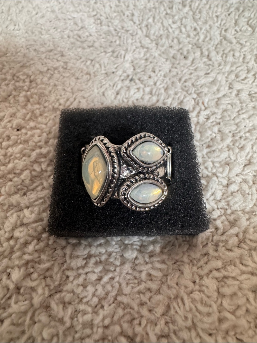 Paparazzi Silver-Tone Opalescent White Teardrop Ring
